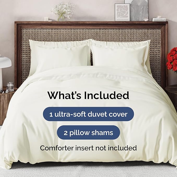 Duvet Cover Full Size - Extra Soft Full Size Duvet Cover - Lightweight, Breathable & Cozy - Easy Care & Fade Free with Zipper Closures & Ties - 80" x 90" Inches - (Ivory) Comforter Not Included