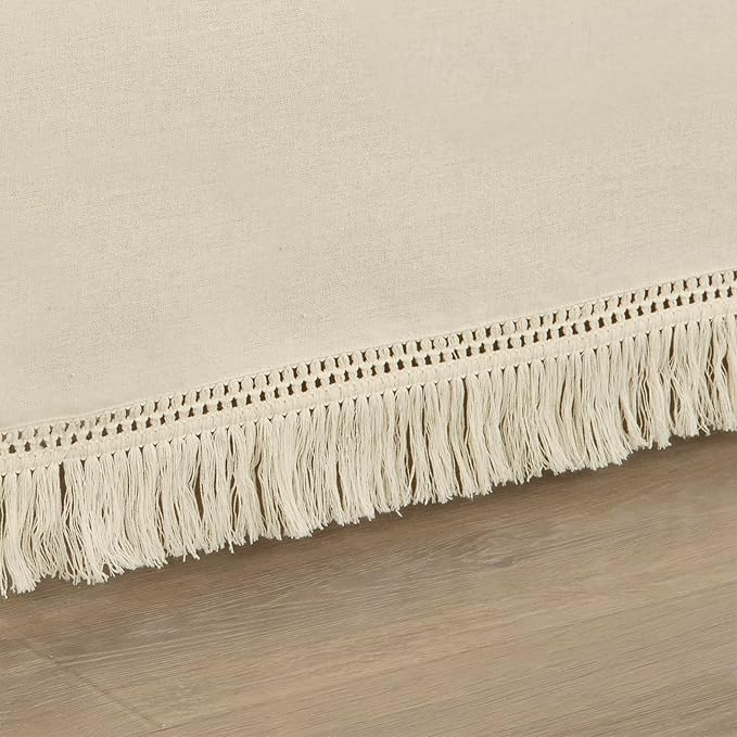 Lush Decor Boho Fringe 15-Inch Tailored Drop Easy Fit Bed Skirt Queen Size Single 60" W x 80" L +15" Neutral - Queen Bed Skirt - Wrap Around Bed Skirt