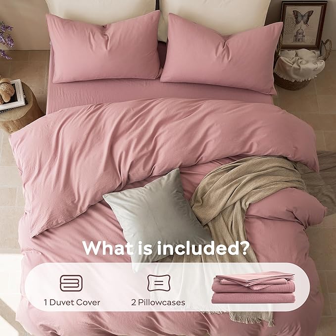 JELLYMONI Duvet Cover Full Size - 100% Washed Cotton Comforter Cover with Linen-Like Texture, Breathable & Soft Bedding for Modern Home, Guest Room and Everyday Use,1 Duvet Cover & 2 Pillowcases