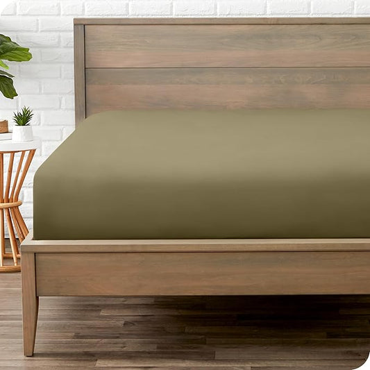 Bare Home Fitted Bottom Sheet Twin Extra Long - Premium 1800 Microfiber - Ultra-Soft Wrinkle Free - Deep Pocket - Twin XL Fitted Sheet (Twin XL, Olive)