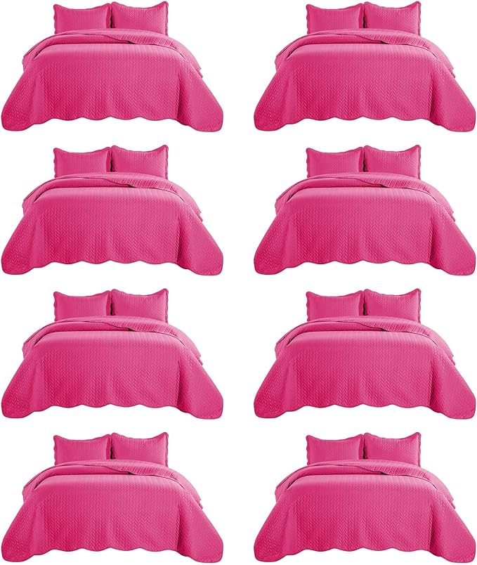 IR Imperial Rooms 8 Pack California King Quilt Bedding Set (118"x106") - Bulk Wholesale for Hotels, Guest Bedroom & Airbnbs - Lightweight Microfiber Reversible Embossed Quilts Bedspread (Pink)