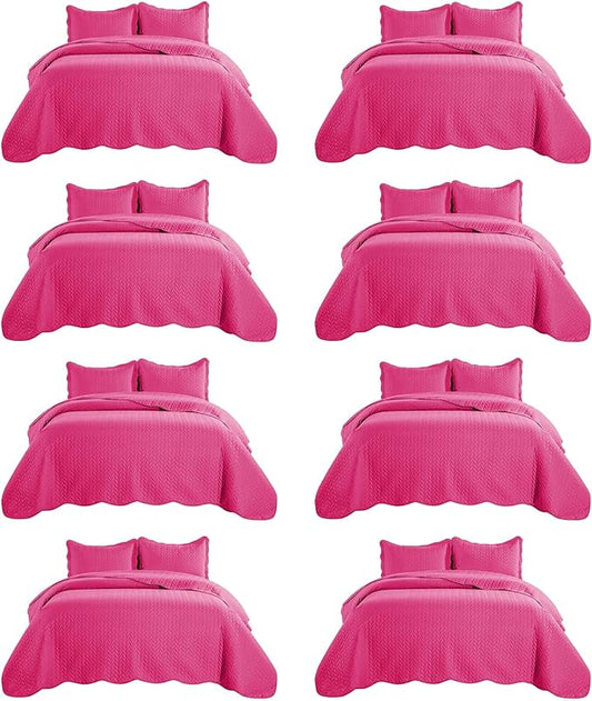 IR Imperial Rooms 8 Pack California King Quilt Bedding Set (118"x106") - Bulk Wholesale for Hotels, Guest Bedroom & Airbnbs - Lightweight Microfiber Reversible Embossed Quilts Bedspread (Pink)