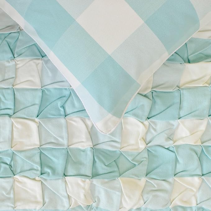 The HomeCentric King/Queen/Twin Aqua Decorative Bed Runner Full 68"x18" Bed Runner Without Pillow Cover, Checkered, Buffalo Plaid, Check Bed Scarf on Cotton Fabric - Aqua Plaid Knots