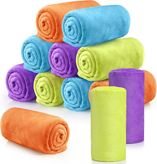 Tinideya 12 Pcs Flannel Fleece Throw Blanket Bulk 50 x 60 Inch Soft Fleece Blanket Warm Throw Blanket Coral Blankets for Couch Sofa Home Wedding Gifts Season (Bright Color)