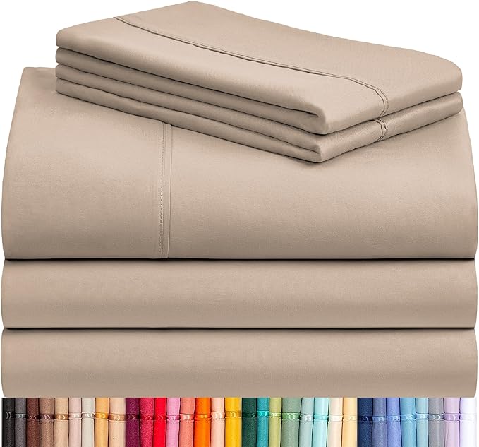 LuxClub 5 PC Split King Sheet Set, Breathable Luxury Bed Sheets, Deep Pockets 18" Eco Friendly Wrinkle Free Cooling Sheets Machine Washable Hotel Bedding Silky Soft - Light Khaki Split King