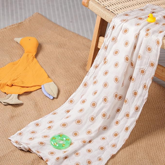 Premium Soft Muslin Cotton Baby Muslin Swaddle Blanket for Newborns - Gender-Neutral Receiving Wrap for Boys and Girls, 47x47in (120x120cm) Large (Lovely Sun)