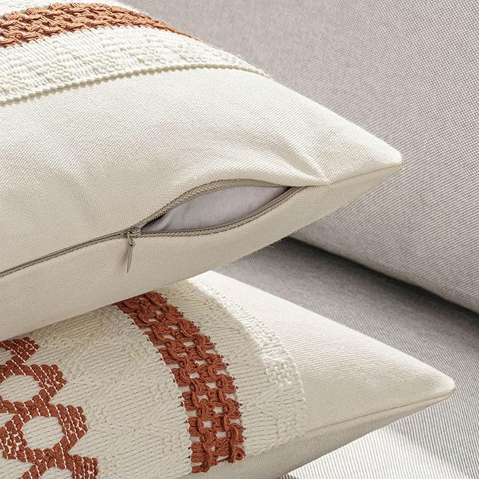 MIULEE Set of 2 Burnt Orange Decorative Pillow Covers 20x20 Inch Farmhouse Rustic Boho Couch Throw Pillows Modern Cotton Cushion Covers Retro Cute Macrame Woven Home Decor for Bed Sofa Chair
