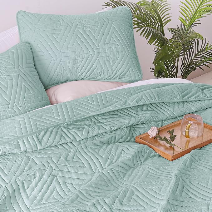 Whale Flotilla Soft California King Size Quilt Set for All Seasons, 3-Piece Ultrasonic Bedding Set, Lightweight Reversible Bedspread, Coverlet, Bed Cover with 2 Pillow Shams, Aqua Blue