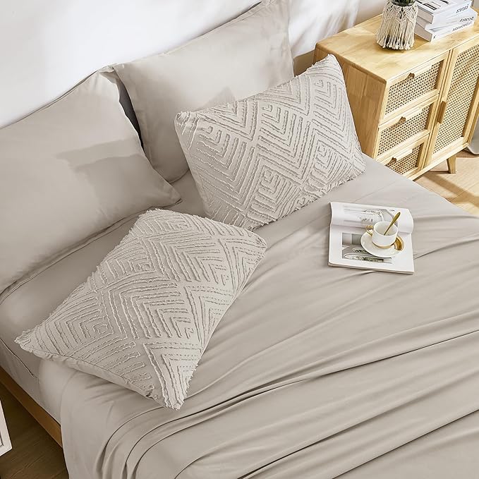 Andency Oversized King Size Comforter Set 7 Pieces Linen - Bed in a Bag Oversized King Boho Lightweight Fluffy Tufted Bedding Sets with Comforter, Sheets, Pillowcases & Shams