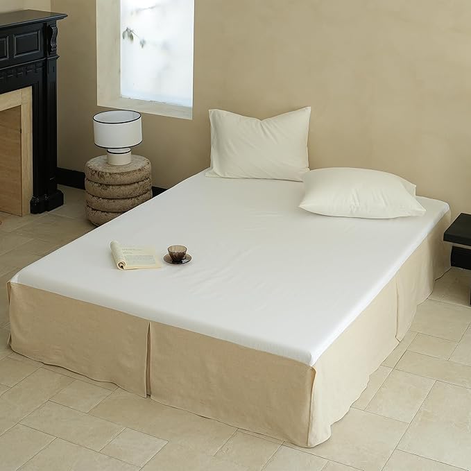 Simple&Opulence French Linen Bed Skirt with Classic 14 inch Drop Dust Ruffle, Tailored Draped Premium Natural Flax Cotton Blend Basic Dust Easy Fit Breathable Farmhouse Bedding (King, Basic Linen)