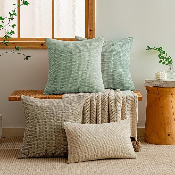 a moment Light Green Chenille Throw Pillow Covers 22x22 Inch Pack of 2 Modern Decorative Throw Pillow Covers FarmhouseCross Covers Home Decor for Sofa Bedroom Living Room
