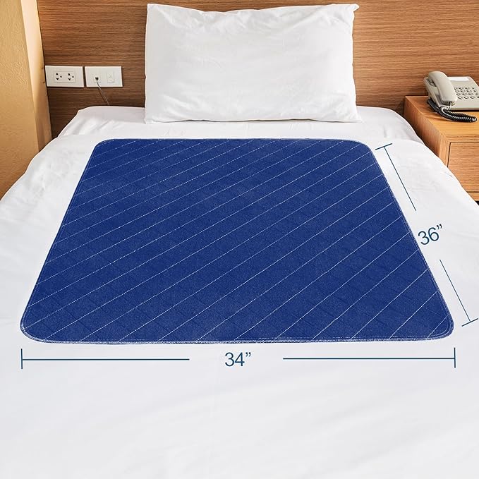 Bed Pads Washable Waterproof 2 Pack for Incontinence, Large 34 x 36 inch Absorbent Underpads, Reusable Pee Pads for Kids, Adults, Pets, Navy