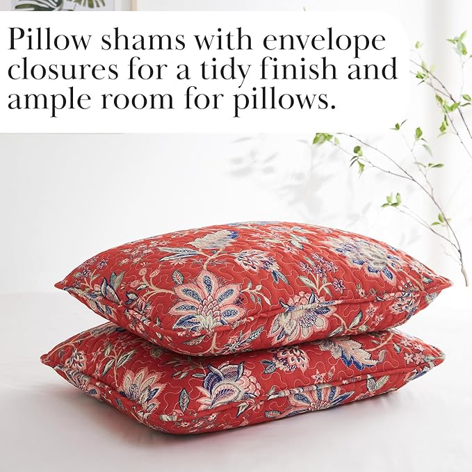 Southshore Fine Living, Inc. Oversized Quilt Bedding Set, 2-Piece Twin XL Coverlet with Matching Sham, Jacobean Willow Floral Coverlet, All Season Quilt Bedspread, Lightweight Twin Quilts, Red