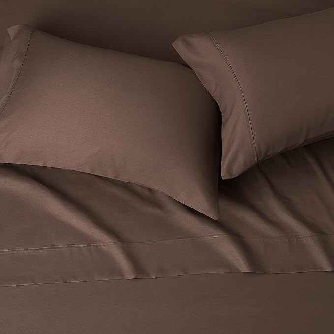Amazon Basics Lightweight Super Soft Easy Care Microfiber 4 Piece Bed Sheet Set with 14-Inch Deep Pockets,Including Fitted Sheets,Full,Chocolate,Solid,(Pack of 4)