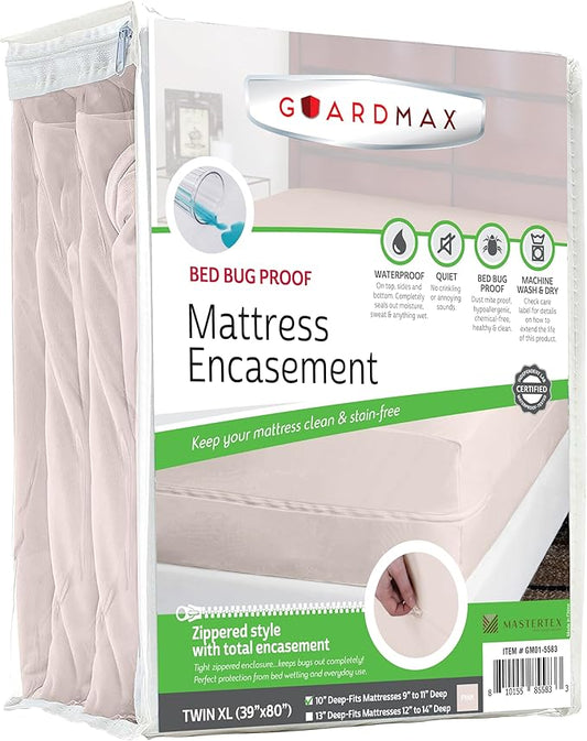 Guardmax Jersey Knitted Twin XL Zippered Mattress Encasement - Waterproof & Bed Bug Proof Mattress Protector - Comfortable, Soft, and Noiseless Zippered Bedding - Dust Mite Proof (39 x 80 x 10)
