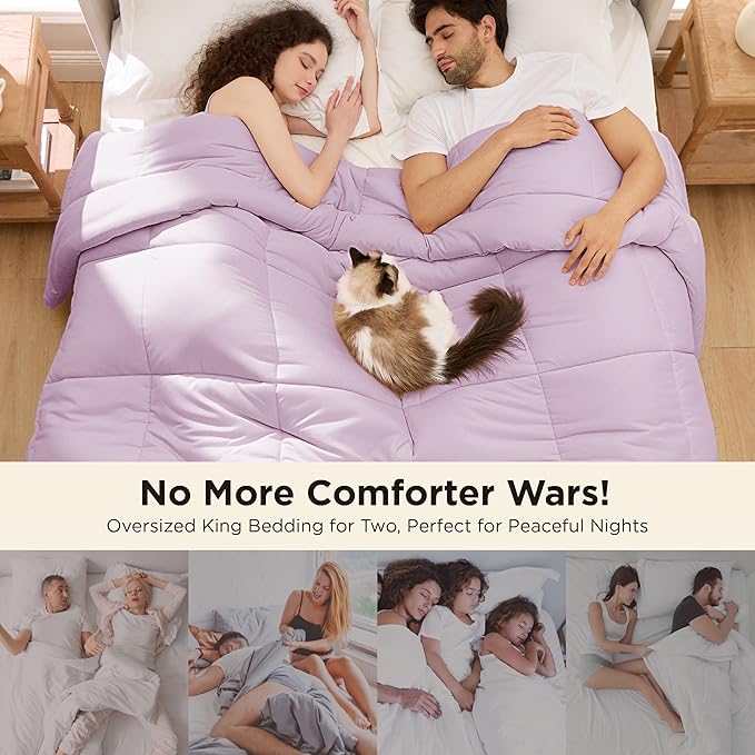 Bedsure Comforter Duvet Insert - Quilted Comforters Oversized King Size, All Season Duvet, GentleSoft Down Alternative Bedding, with 8 Tabs, Gifts for Women, Light Purple, Oversized King 116x98 Inche