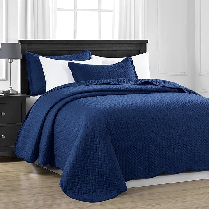 MOONLIGHT20015 California King 8 Pack Quilt Bedding Set Size (118"x106") + 2 Pillow Shams (20" x 36"+ 2") - 3 Pcs All Season Reversible Microfiber Coverlet Embossed Quilt Bedspread (Navy)