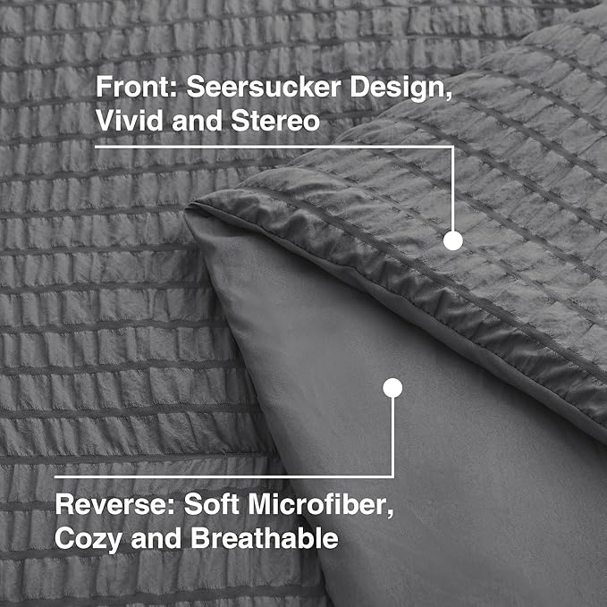 Love's cabin Seersucker Dark Grey Full Comforter Set, 7-Piece All Season Lightweight Bed in a Bag Bedding Set with Comforter, Flat Sheet, Fitted Sheet, Pillowcases and Shams | Soft, Breathable, Lightweight