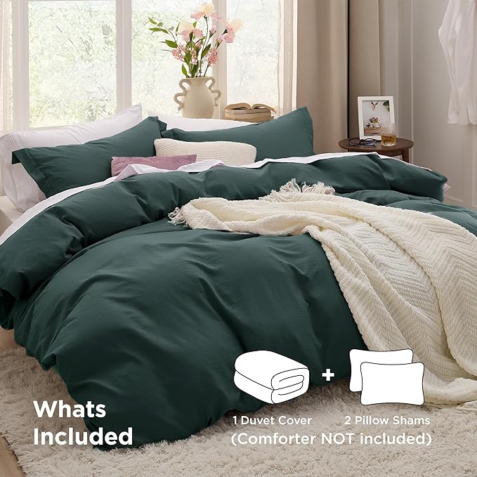 Bedsure Forest Green Duvet Cover King Size - 3 Pieces Prewashed Cotton-Like Polyester Extra Soft Bedding Set, Includes 1 Duvet Cover 104x90 Inches with Zipper Closure & 2 Pillow Shams, No Comforter
