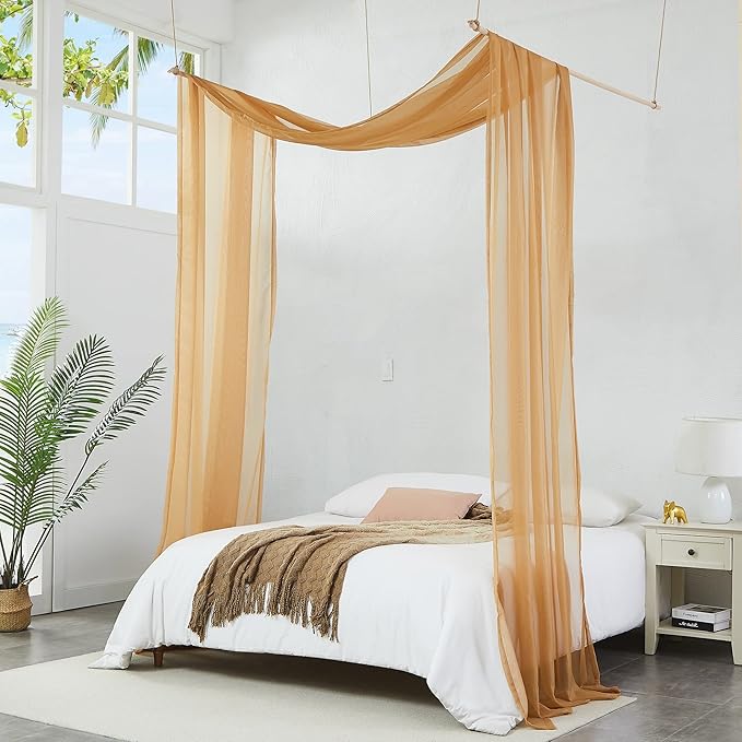 Warm Home Designs Caramel Gold Bed Canopy Curtains in 55 x 288 Inch Size. Our King Canopy Bed Curtains Work Great as Kids Canopy, Bed Scarf, Bed Curtain or to Enhance Bed Decor. BC Gold 288"