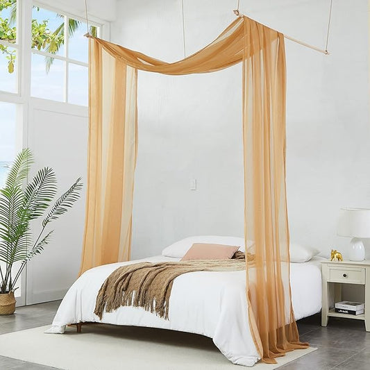 Warm Home Designs Caramel Gold Bed Canopy Curtains in 55 x 216 Inch Size. Our Queen Canopy Bed Curtains Work Great as Kids Canopy, Bed Scarf, Bed Curtain or to Enhance Bed Decor. BC Gold 216"