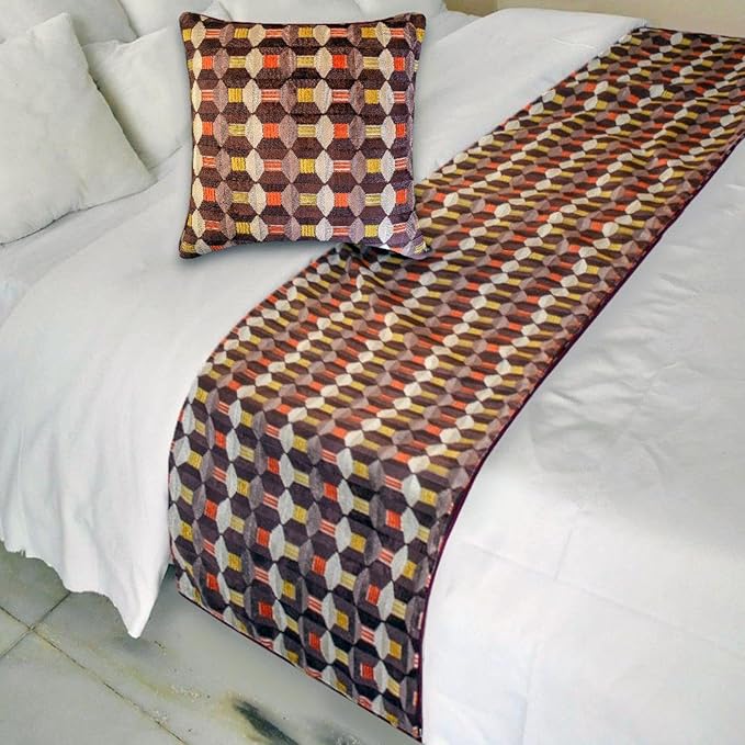 The HomeCentric Orange Bed Runner for King/Queen/Twin Velvet Decorative Bed Scarf 53"x18" Bed Runner Without Pillow Cover, Geometric Bed Scarf Bedroom Décor Accent - Orange Patterns