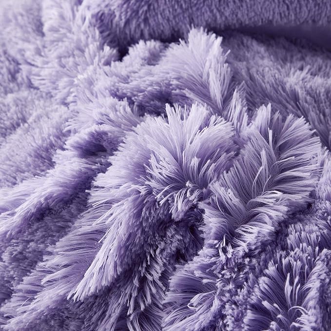Uhamho Faux Fur Velvet Fluffy Bedding Duvet Cover Set Down Comforter Quilt Cover with Pillow Shams, Ultra Soft Warm (Lilac, King)