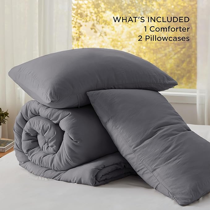 Bedsure California King Comforter Set, Dark Grey Soft Prewashed Bedding for All Seasons, 3 Pieces GentleSoft™ Bed Set, 1 Lightweight Comforter (104"x96") and 2 Pillowcases (20"x36")
