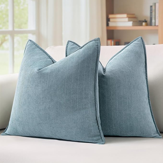MIULEE Pack of 2 Dusty Blue Decorative Pillow Covers 26x26 Inch Soft Chenille Luxurious Couch Throw Pillows Farmhouse Cushion Covers Euro Shams Elegant Design for Sofa Bed Living Room Spring Decor