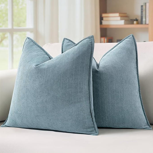 MIULEE Pack of 2 Dusty Blue Decorative Pillow Covers 22x22 Inch Soft Chenille Luxurious Couch Throw Pillows Farmhouse Cushion Covers Euro Shams Elegant Design for Sofa Bed Living Room Spring Decor