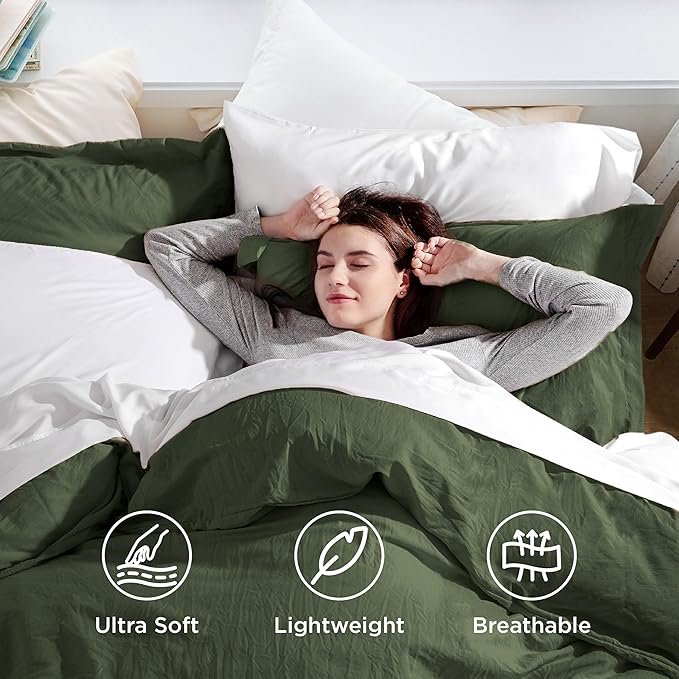 Bedsure Olive Green Oversized King Duvet Cover - 3 Pieces Prewashed Cotton-Like Polyester Extra Soft Bedding Set, Includes 1 Duvet Cover 120''x98'' with Zipper Closure & 2 Pillow Shams, No Comforter