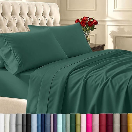 California Design Den Natural 100% Cotton Sheets, Soft Queen Sheet Set, 400 Thread Count Sateen, Deep Pockets with All-Around Elastic for a Snug Fit, Durable Bedding Set - Hunter Green