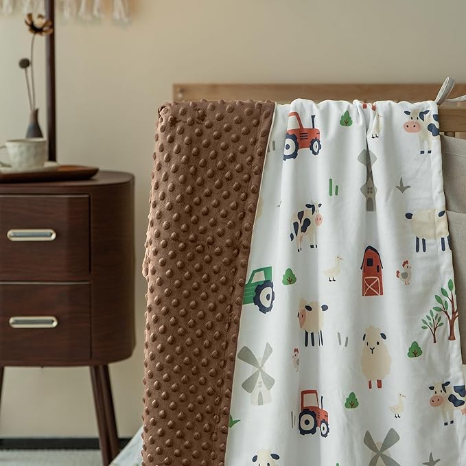 Baby Blanket for Boys and Girls - Soft Nursery Minky Blankets for Newborn,Brown Toned Farm,30 x 40 Inch (Micro Minky)