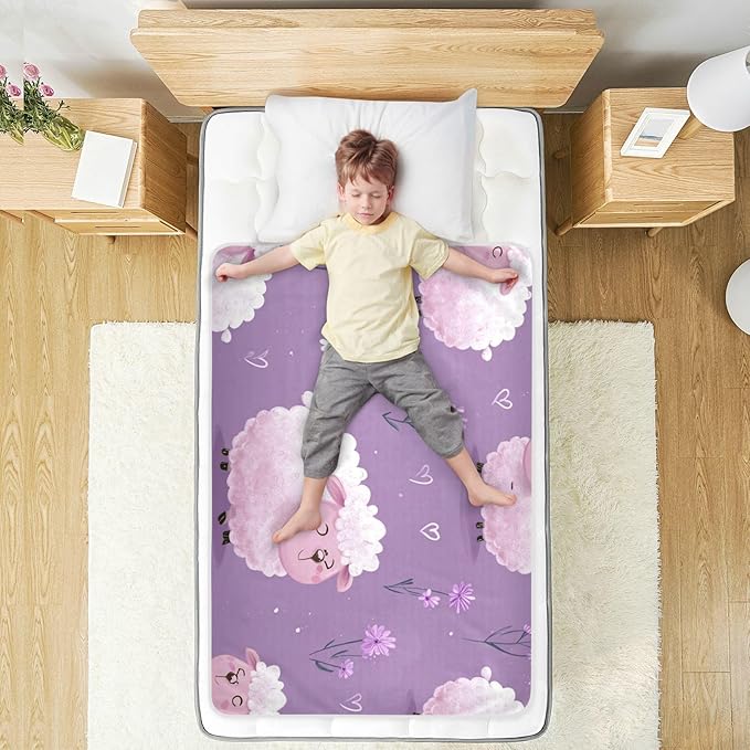 Waterproof Bed Pad Reusable Changing Pad Toddler Mattress Protector Large Pee Pad Baby Diaper Pad Soft Washable Liner Cute Purple Floral Sheep