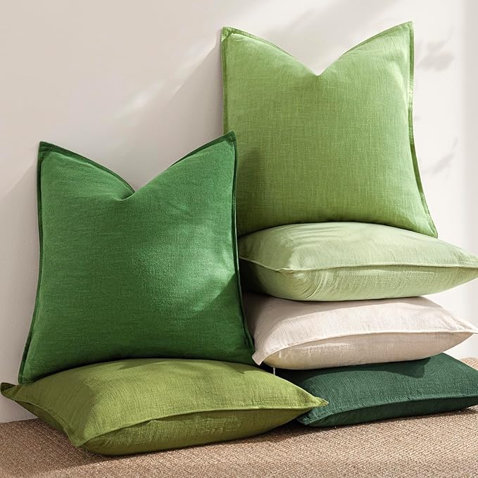 Foindtower Pack of 2, Decorative Linen Soild Throw Pillow Covers Soft Accent Euro Cushion Case Boho Farmhouse Pillowcase for Chair Couch Sofa Bedroom Living Room Home Decor 26 x 26 Inch Lime Green