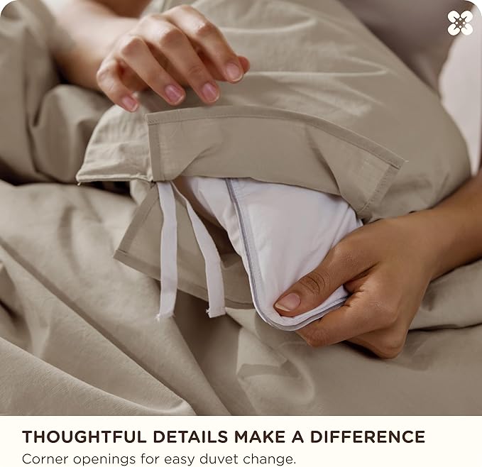 Bedsure Cotton Duvet Cover Full - Luxury Slub Weave 100% Cotton Duvet Cover with a Linen Like Textured, Easy Change Durable Bedding, Tannish Linen Grey, 80" x 90"