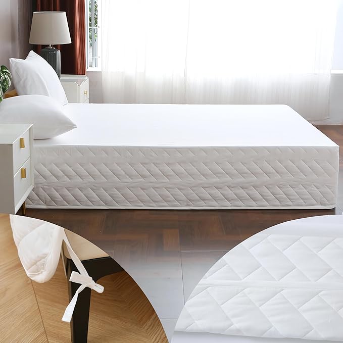 Full Bed Skirt-Box Spring Cover with 14 Inch Tailored Drop,Wrinkle and Fade Resistant Hotel Wrap Around Bed Skirts,Bed Frame Cover (Checkered White, Full)