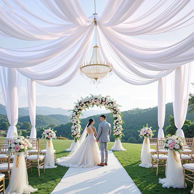 40ft×20ft White Ceiling Drapes for Weddings Events Wrinkle-Free Polyester Ceiling Backdrop for Ten Canopy Church Stage Bedroom Decor 8 Panels 5×20ft