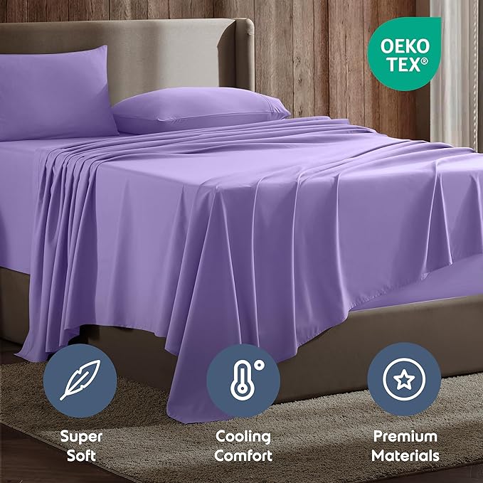 Nestl Short Queen Sheet Set - 1800 Ultra-Soft Microfiber - Double Brushed - Deep Pockets - Easy Fit - 4 Piece Set - Bed Sheets (Short Queen, Lavender)