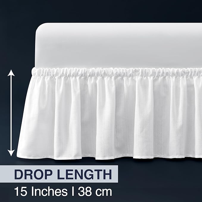 Casual Living Bed Skirt Wrap Around Ruffled Style Box Spring Cover Bed Skirts for Bedroom Decor Machine Washable Premium Bedding 15-Inch Drop Elastic Dust Ruffle, Twin/Twin XL, White