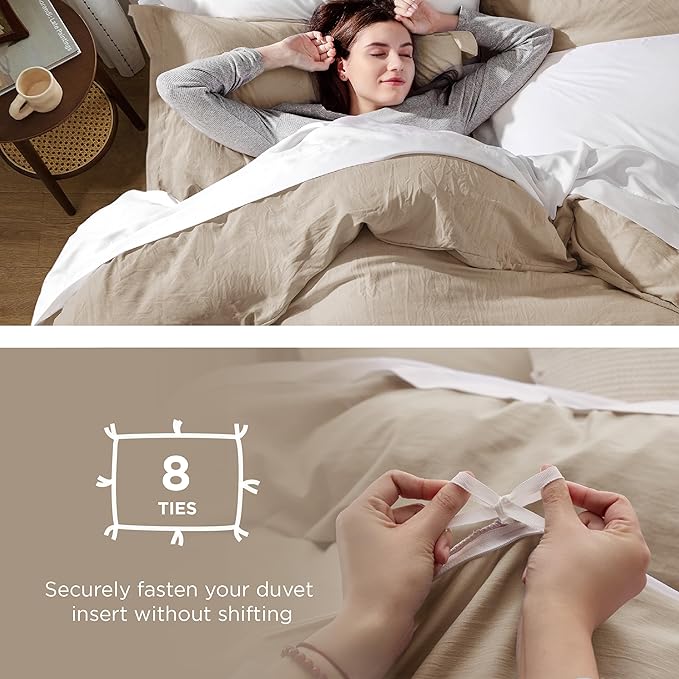 Bedsure Deep Beige Duvet Cover Queen Size - 3 Pieces Prewashed Cotton-Like Extra Soft Bedding Set, Includes 1 Duvet Cover 90x90 Inches with Zipper Closure & 2 Pillow Shams, Comforter Not Included