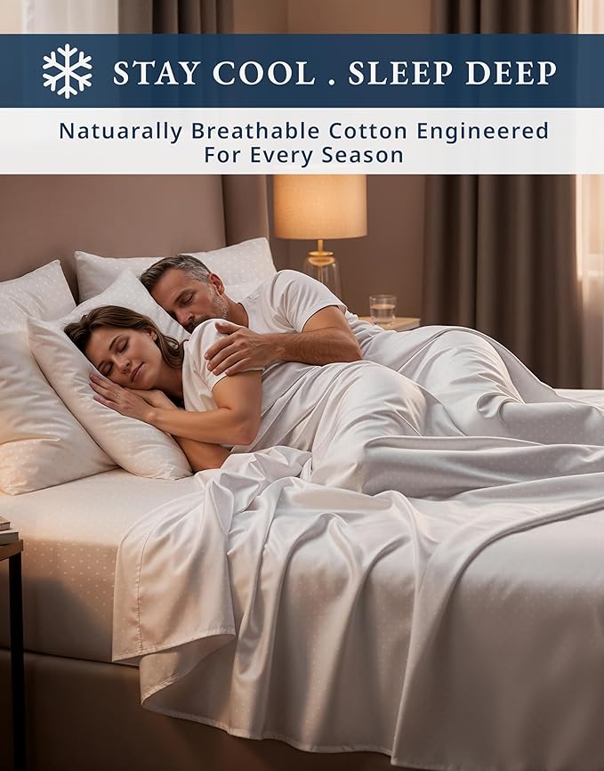 LANE LINEN 100% Egyptian Cotton Twin Sheets Set, Soft & Comfy Luxury Hotel Style Thick Sheets Twin Size Bed Set, No Pill Natural Cooling Elegant Jaquard Swiss Dot White Sheets