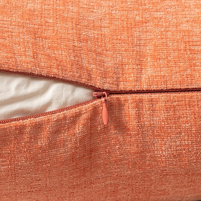 MIULEE Pack of 2 Couch Throw Pillow Covers 12x20 Inch Soft Coral Red Chenille Lumbar Pillow Covers for Sofa Living Room Spring Home Decor Couch Solid Dyed Cases