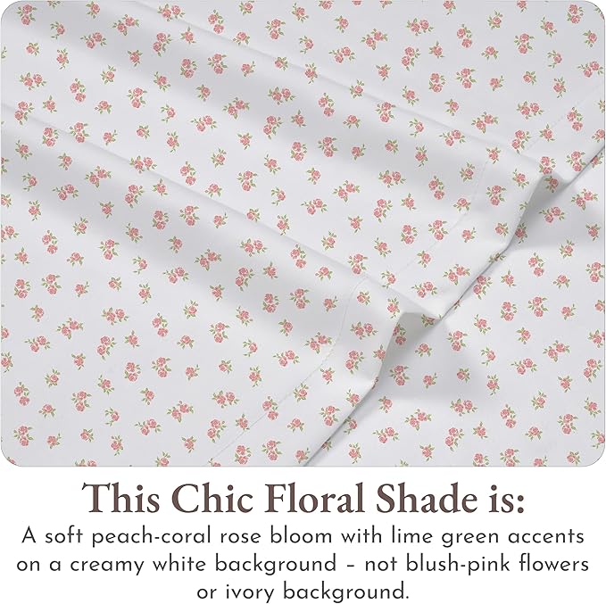 California Design Den Floral Sheet Set Twin XL, 100% Cotton Sheets, 12" Pocket Twin XL Sheets & Pillowcase Set, Soft Sateen Weave - Chic Floral