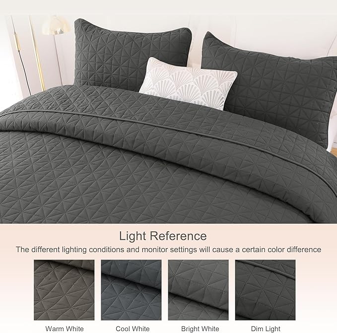 Exclusivo Mezcla Quilts Queen Size Bedding Set with Stitched Grid Pattern, Lightweight Summer Grey Bedspreads Coverlets Bed Cover for All Seasons (1 Quilt and 2 Pillow Shams)