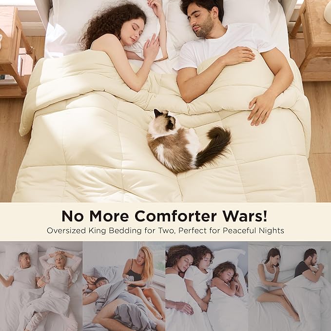 Bedsure Comforter Duvet Insert - Quilted Comforters Oversize Queen, All Season Duvet, GentleSoft Down Alternative Bedding, with 8 Tabs, Gifts for Women/Men, Cream,Oversize Queen 98 x 98 Inches
