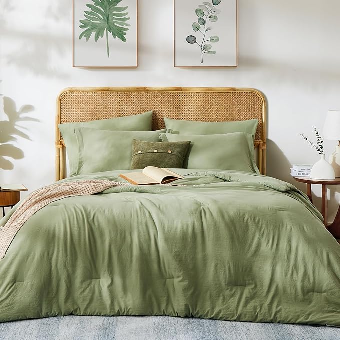 WRENSONGE Twin Comforter Set- 5 Pieces Sage Green Bed in a Bag, All Season Twin XL Bedding Sets with 1 Fitted Sheet, 1 Flat Sheet, 1 Pillow Sham and 1 Pillowcase