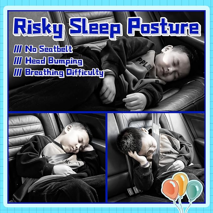 H-Shape Car Seat Pillow for Kids (Blue Dinosaur), Kids Car Pillows for Sleeping, Child Car Sleeping Head Support, Travel Neck Rest Car Seat Pillow for Children Sleeping