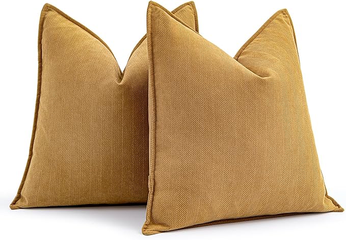 MIULEE Pack of 2 Mustard Yellow Decorative Pillow Covers 26x26 Inch Soft Chenille Luxurious Couch Throw Pillows Boho Cushion Covers Euro Shams Elegant Design for Sofa Bed Living Room Spring Decor