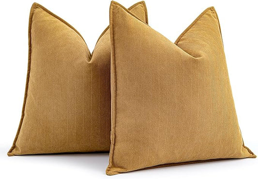 MIULEE Pack of 2 Mustard Yellow Decorative Pillow Covers 20x20 Inch Soft Chenille Luxurious Couch Throw Pillows Farmhouse Cushion Covers with Elegant Design for Sofa Bedroom Living Room Spring Decor